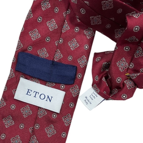 ETON Burgundy Geometric Silk LUXURY Tie ITALY - Picture 3 of 4